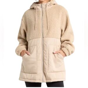 335. Zella Women's Beige Faux Sherling Hooded Jacket NEW